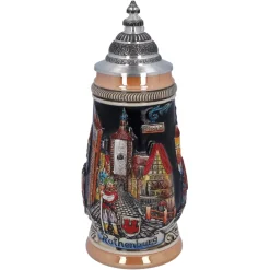 Käthe Wohlfahrt Bierkruge-Bierkrug Mit Zinndeckel "Rothenburg", Schwarz, 0,25L