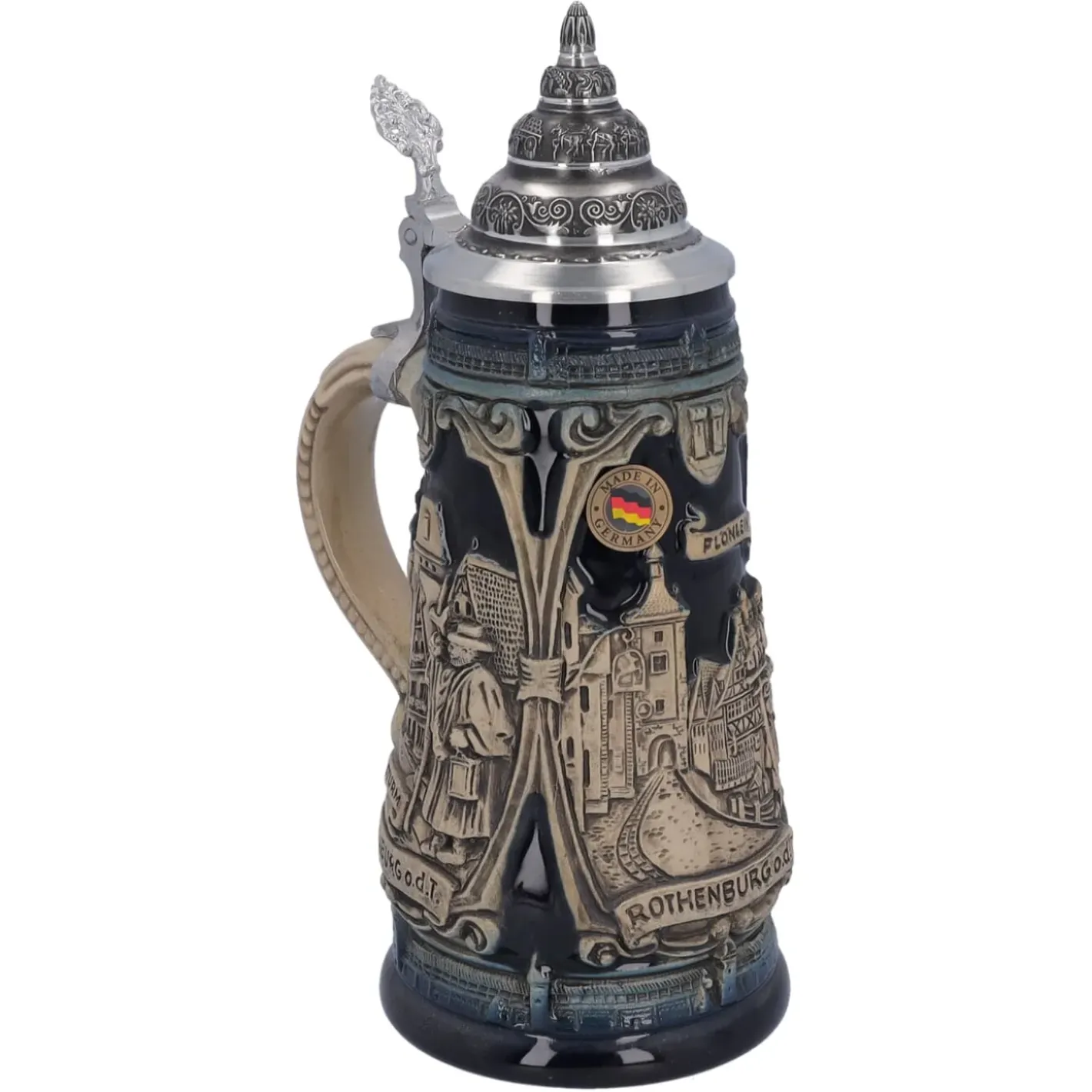 Käthe Wohlfahrt Rothenburg Motive-Bierkrug Mit Zinndeckel "Rothenburg Mit Ritter", 0,5L