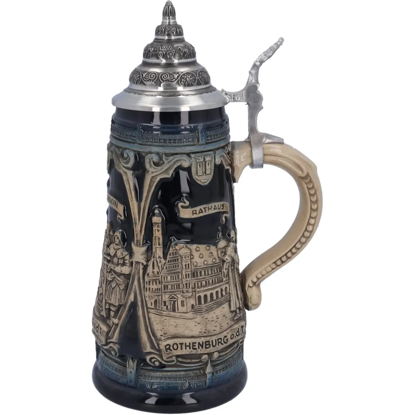 Käthe Wohlfahrt Rothenburg Motive-Bierkrug Mit Zinndeckel "Rothenburg Mit Ritter", 0,5L