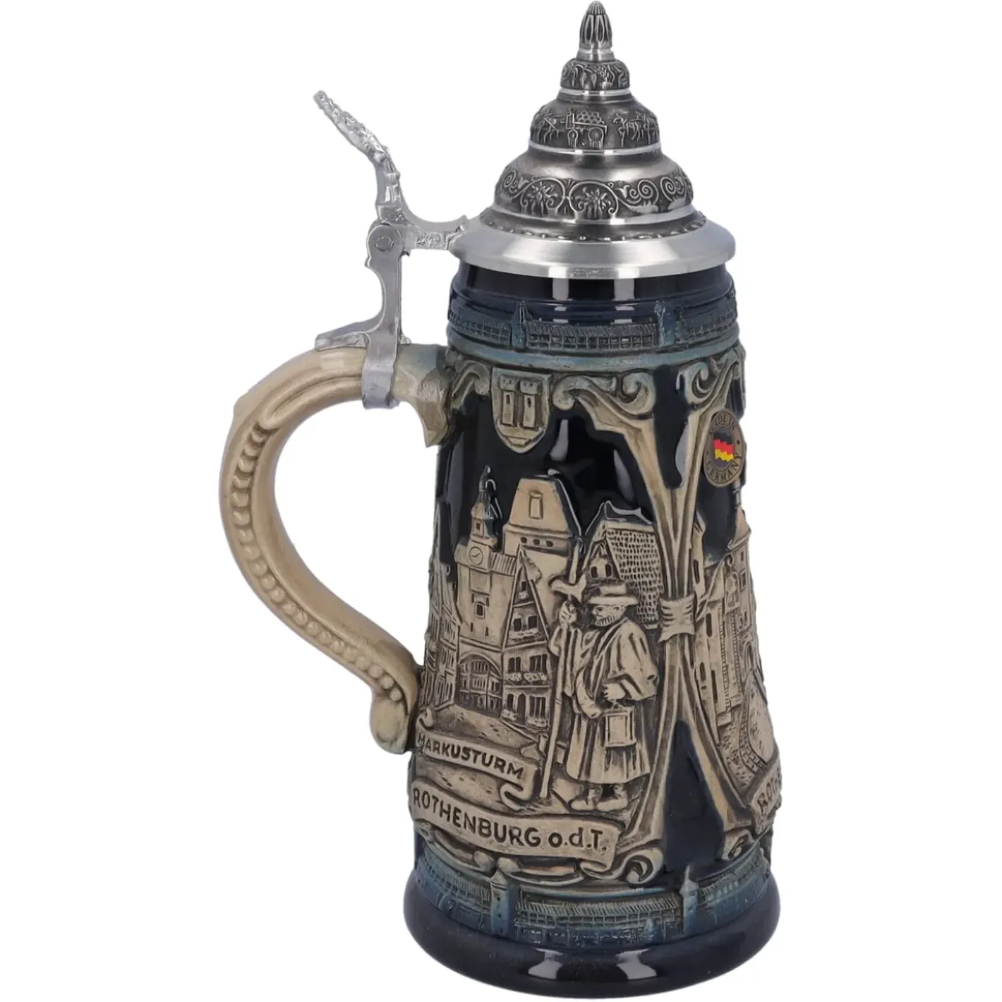 Käthe Wohlfahrt Rothenburg Motive-Bierkrug Mit Zinndeckel "Rothenburg Mit Ritter", 0,5L