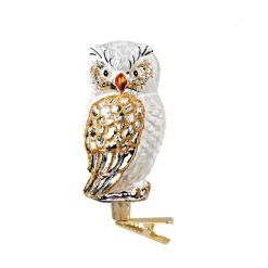 Poesie in Glas Baumschmuck Aus Glas-Eule Weis-Gold Mit Clip