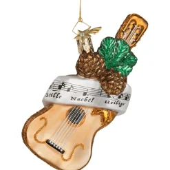 Poesie in Glas Baumschmuck Aus Glas-Gitarre Mit Notenband, Sonderedition "Stille Nacht"