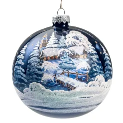 Käthe Wohlfahrt Baumkugeln Und Set-Angebote-Glaskugel Blau Kirche Im Winter, 12 Cm
