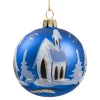 Käthe Wohlfahrt Baumkugeln Und Set-Angebote-Glaskugel Blau Matt Kirche, 8 Cm