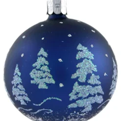 Käthe Wohlfahrt Baumkugeln Und Set-Angebote-Glaskugel Blau Mit Glitzer Baumen, 7 Cm