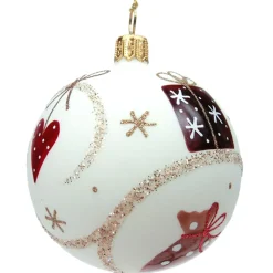 Käthe Wohlfahrt Baumkugeln Und Set-Angebote-Glaskugel Cremefarben Matt Mit Weihnachtlichen Motiven, 7 Cm