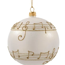 Käthe Wohlfahrt Baumkugeln Und Set-Angebote-Glaskugel Cremefarben Mit Notenband, 10 Cm