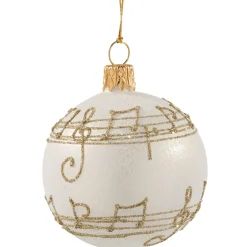 Käthe Wohlfahrt Baumkugeln Und Set-Angebote-Glaskugel Cremefarben Mit Notenband, 6 Cm
