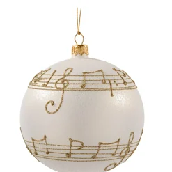 Käthe Wohlfahrt Baumkugeln Und Set-Angebote-Glaskugel Cremefarben Mit Notenband, 8 Cm