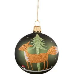 Käthe Wohlfahrt Baumkugeln Und Set-Angebote-Glaskugel Grun Mit Fuchs, 7 Cm