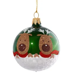 Käthe Wohlfahrt Baumkugeln Und Set-Angebote-Glaskugel Grun Mit Rentieren, 7 Cm