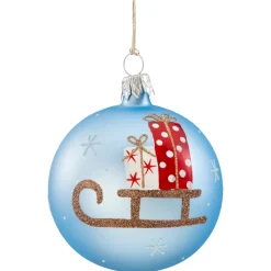 Käthe Wohlfahrt Baumkugeln Und Set-Angebote-Glaskugel Hellblau Matt Mit Schlitten, 7 Cm