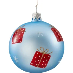 Käthe Wohlfahrt Baumkugeln Und Set-Angebote-Glaskugel Hellblau Matt Mit Geschenkmotiv, 7 Cm