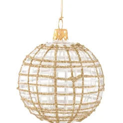 Käthe Wohlfahrt Baumkugeln Und Set-Angebote-Glaskugel Klar Mit Glitter Gold/Weis, 8 Cm