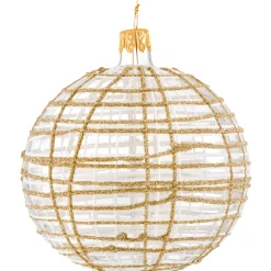 Käthe Wohlfahrt Baumkugeln Und Set-Angebote-Glaskugel Klar Mit Glitzer Gold/Weis, 10 Cm