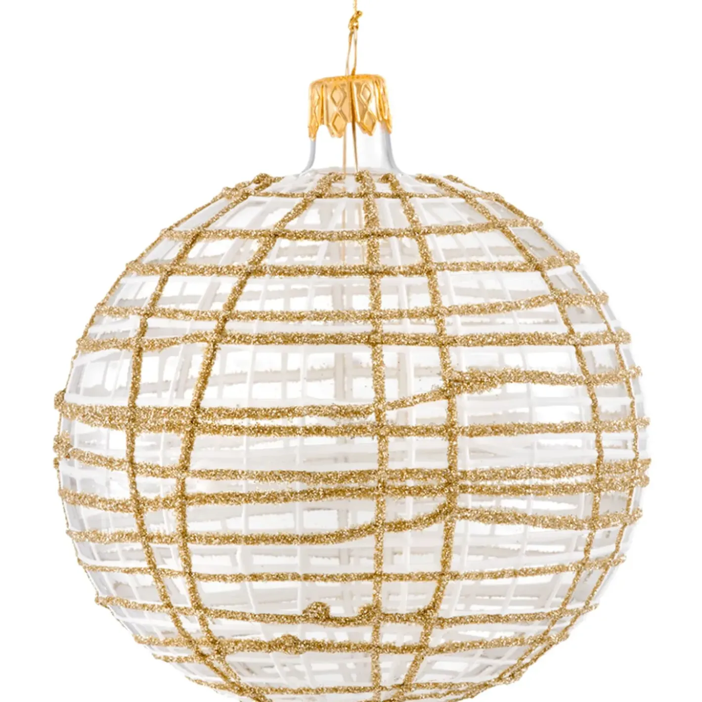 Käthe Wohlfahrt Baumkugeln Und Set-Angebote-Glaskugel Klar Mit Glitzer Gold/Weis, 10 Cm