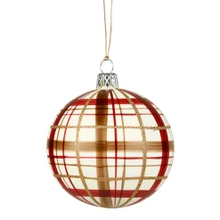 Käthe Wohlfahrt Baumkugeln Und Set-Angebote-Glaskugel Mit Karomuster Weis Matt, 8Cm