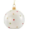 Käthe Wohlfahrt Baumkugeln Und Set-Angebote-Glaskugel Opal Weis Mit Punkten, 7 Cm
