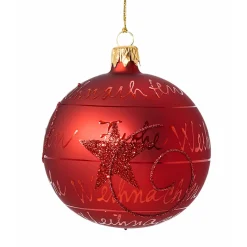 Käthe Wohlfahrt Baumkugeln Und Set-Angebote-Glaskugel Rot "Frohe Weihnachten", 8 Cm