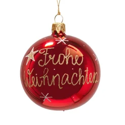 Käthe Wohlfahrt Baumkugeln Und Set-Angebote-Glaskugel Rot "Frohe Weihnachten", 8 Cm