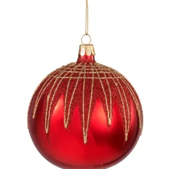 Käthe Wohlfahrt Baumkugeln Und Set-Angebote-Glaskugel Rot Mit Glitterdach, 10 Cm