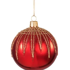 Käthe Wohlfahrt Baumkugeln Und Set-Angebote-Glaskugel Rot Mit Glitterdach, 8 Cm