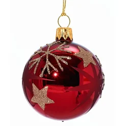 Käthe Wohlfahrt Baumkugeln Und Set-Angebote-Glaskugel Rot Mit Goldenen Sternen Und Flocken, 6Cm