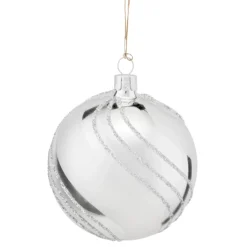 Käthe Wohlfahrt Baumkugeln Und Set-Angebote-Glaskugel Silber Mit Glitzerdekor, 8 Cm