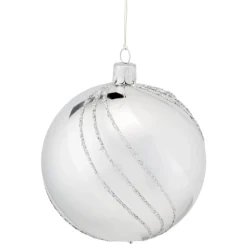 Käthe Wohlfahrt Baumkugeln Und Set-Angebote-Glaskugel Silber Mit Glitzerdekor, 10 Cm