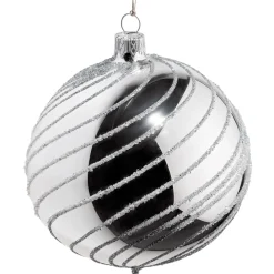 Käthe Wohlfahrt Baumkugeln Und Set-Angebote-Glaskugel Silber Mit Silber Spiraldekor, 10 Cm