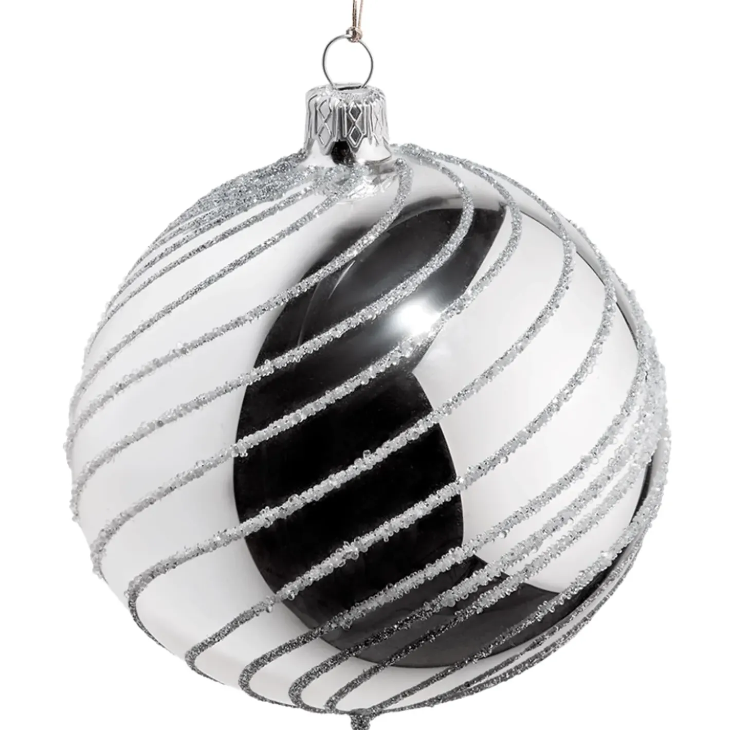 Käthe Wohlfahrt Baumkugeln Und Set-Angebote-Glaskugel Silber Mit Silber Spiraldekor, 10 Cm