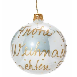Käthe Wohlfahrt Baumkugeln Und Set-Angebote-Glaskugel Weis "Frohe Weihnachten", 8 Cm