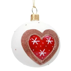 Käthe Wohlfahrt Baumkugeln Und Set-Angebote-Glaskugel Weis Matt Lebkuchenherz, 7 Cm
