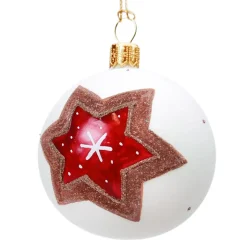 Käthe Wohlfahrt Baumkugeln Und Set-Angebote-Glaskugel Weis Matt Mit Lebkuchenstern, 10 Cm