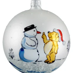 Käthe Wohlfahrt Baumkugeln Und Set-Angebote-Glaskugel Weis Matt Schneemann Und Barchen, 7 Cm