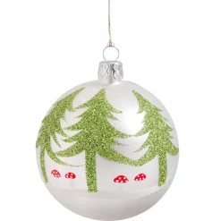 Käthe Wohlfahrt Baumkugeln Und Set-Angebote-Glaskugel Weis Mit Baumen Und Pilz, 8 Cm