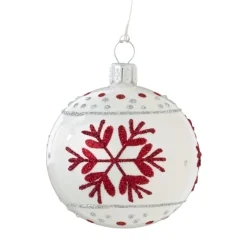 Käthe Wohlfahrt Baumkugeln Und Set-Angebote-Glaskugel Weis Mit Roten Flocken, 6 Cm