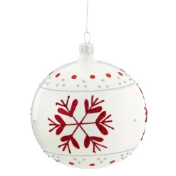 Käthe Wohlfahrt Baumkugeln Und Set-Angebote-Glaskugel Weis Mit Roten Flocken, 10 Cm