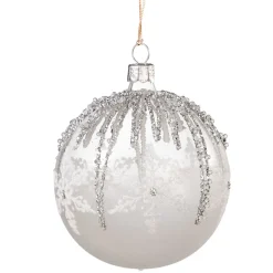 Käthe Wohlfahrt Baumkugeln Und Set-Angebote-Glaskugel Weis Mit Silbernen Zacken, 8 Cm