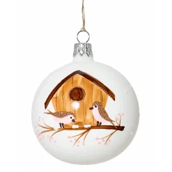 Käthe Wohlfahrt Baumkugeln Und Set-Angebote-Glaskugel Weis Mit Vogelhauschen, 7Cm