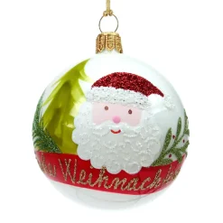 Käthe Wohlfahrt Baumkugeln Und Set-Angebote-Glaskugel Weis Mit Weihnachtsmann, 7 Cm