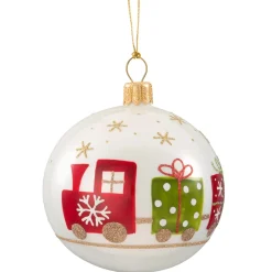 Käthe Wohlfahrt Baumkugeln Und Set-Angebote-Glaskugel Weis Opal Mit Eisenbahn, 7 Cm
