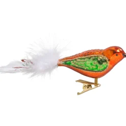 Poesie in Glas Baumschmuck Aus Glas-Glasvogel Orange-Grun