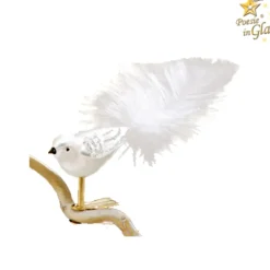 Poesie in Glas Baumschmuck Aus Glas-Glasvogel Weis-Silber