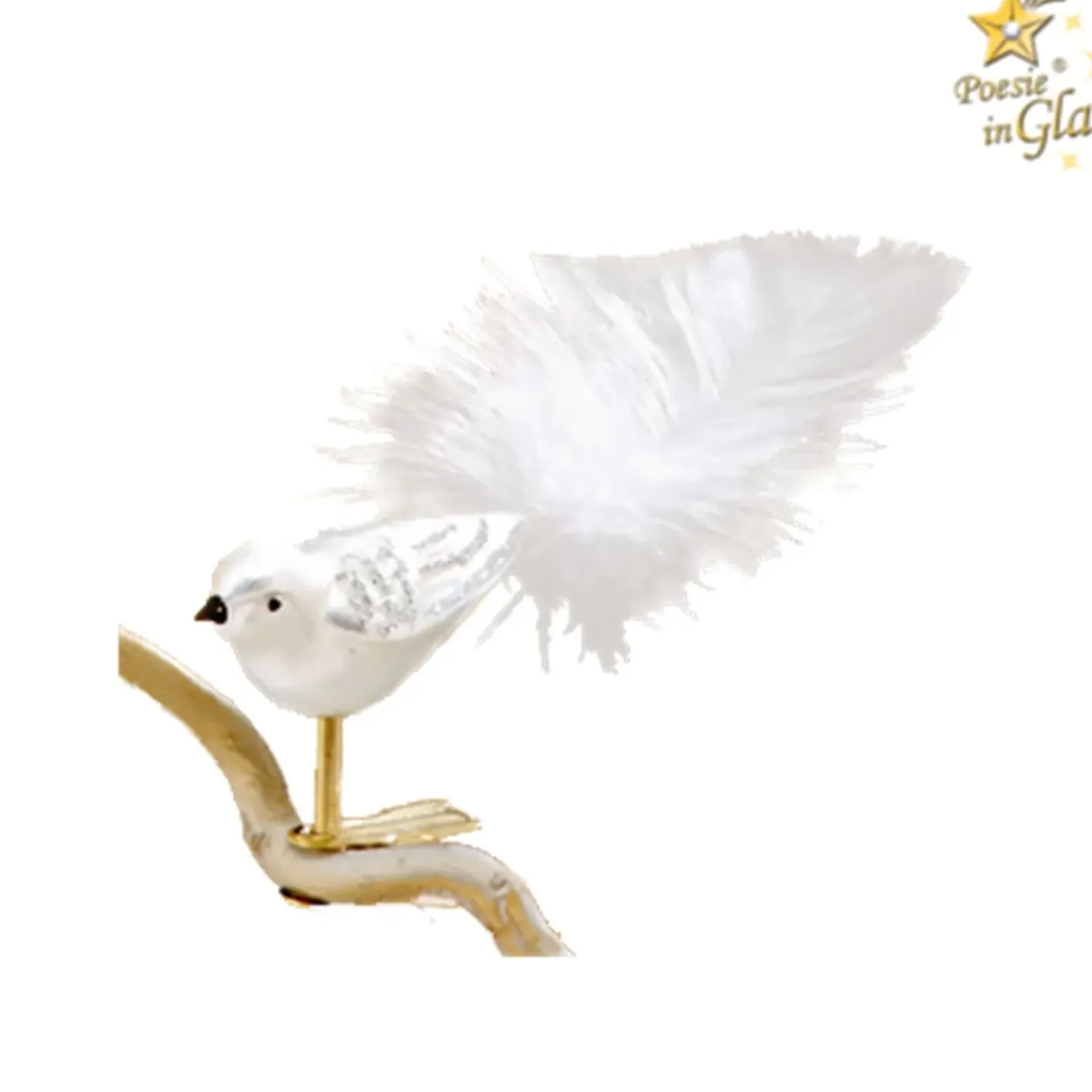 Poesie in Glas Baumschmuck Aus Glas-Glasvogel Weis-Silber
