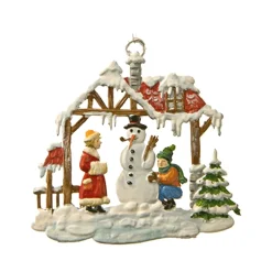 Käthes Original Baumschmuck Aus Zinn-Haus Mit Schneemann Und Kindern