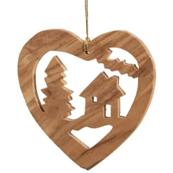 Käthe Wohlfahrt Baumschmuck Aus Olivenholz-Herz Waldszene, Olivenholz