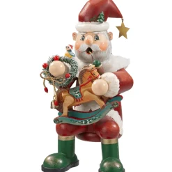 Käthes Original Räuchermänner-Holzknoddl "Weihnachtsmann Mit Schaukelpferd"