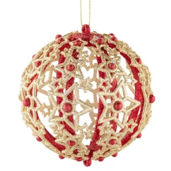 Käthe Wohlfahrt Baumschmuck Aus Kunststoff-Kugel Mit Filigranen Sternen, Rot, 8Cm