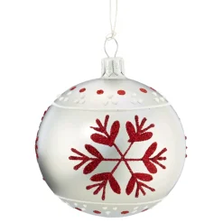 Käthe Wohlfahrt Baumkugeln Und Set-Angebote-Kugel Weis Mit Roten Flocken, 8 Cm